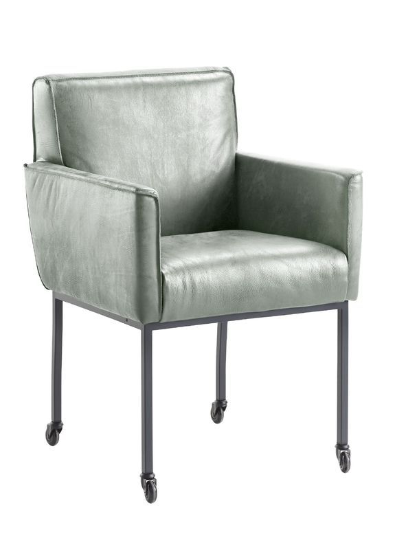 Eetkamerstoel Rona lichtgroen leer met wielen