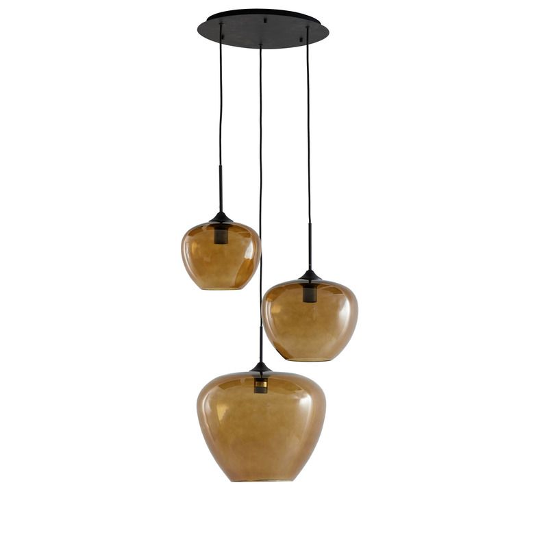 Hanglamp Maysony mat zwart bruin glas