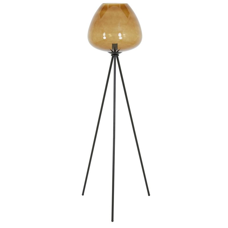 Vloerlamp Maysony mat zwart bruin glas