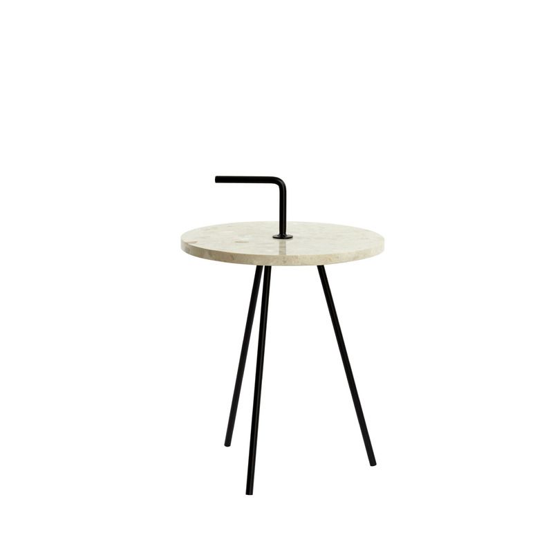 Bijzettafel Jobito beige mat zwart rond 37cm