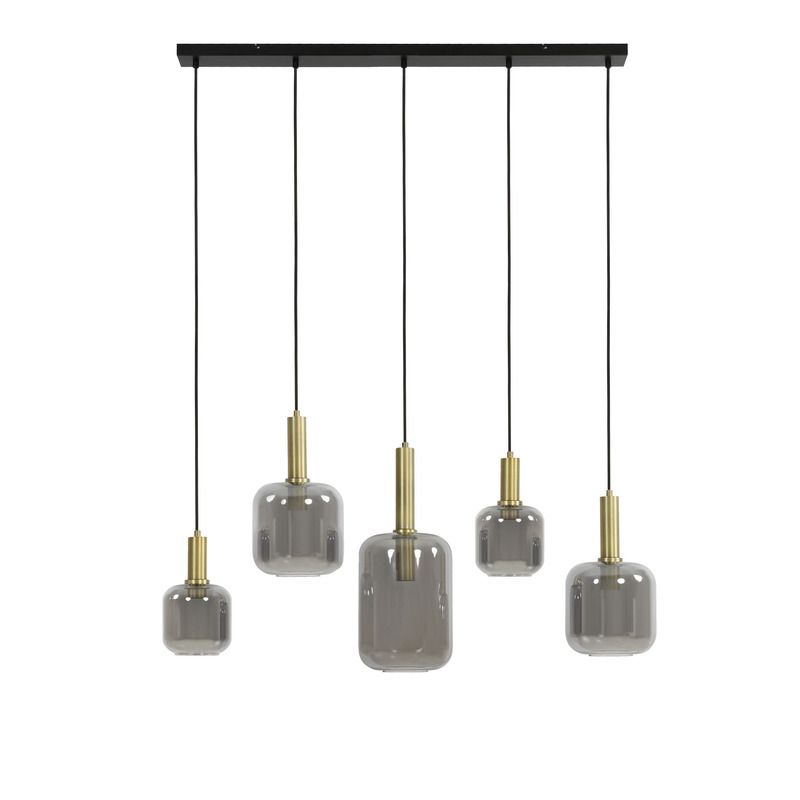 Hanglamp Lekar antiek brons glas smoke