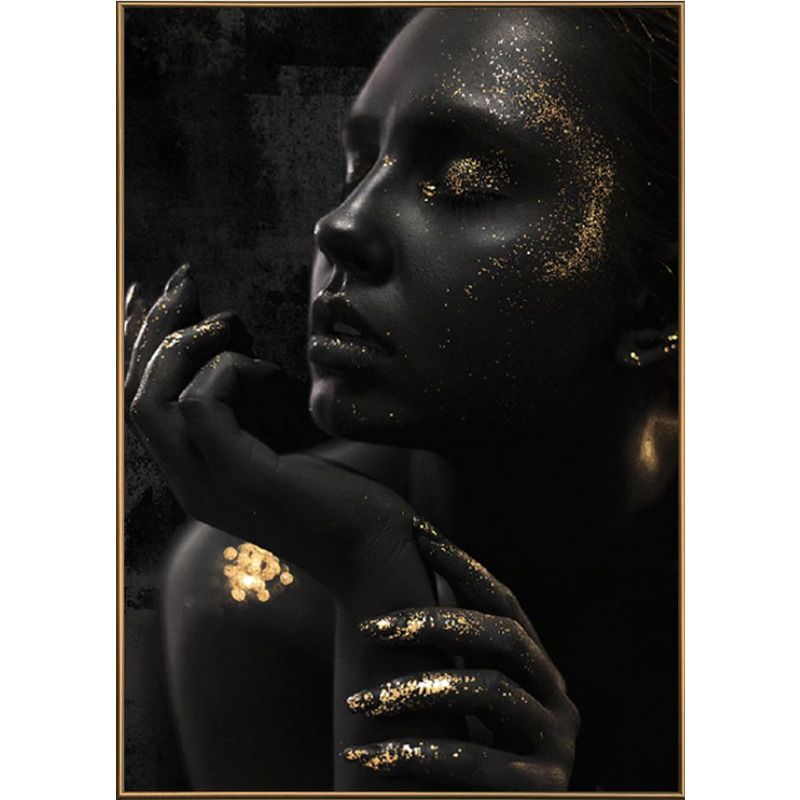 Wanddecoratie Lady canvas zwart goud