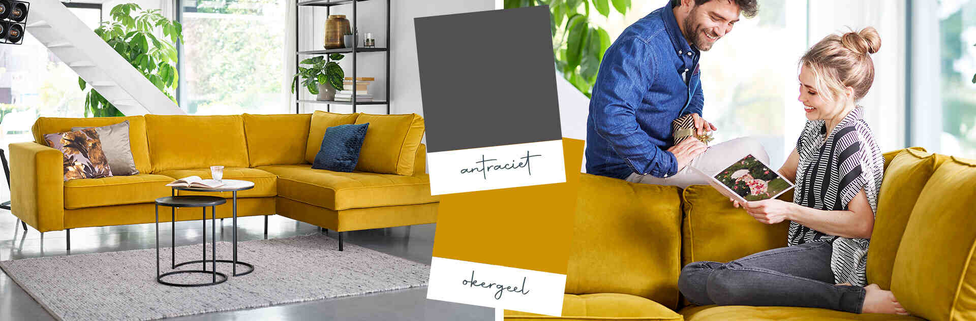 Delora velvet gele hoekbank