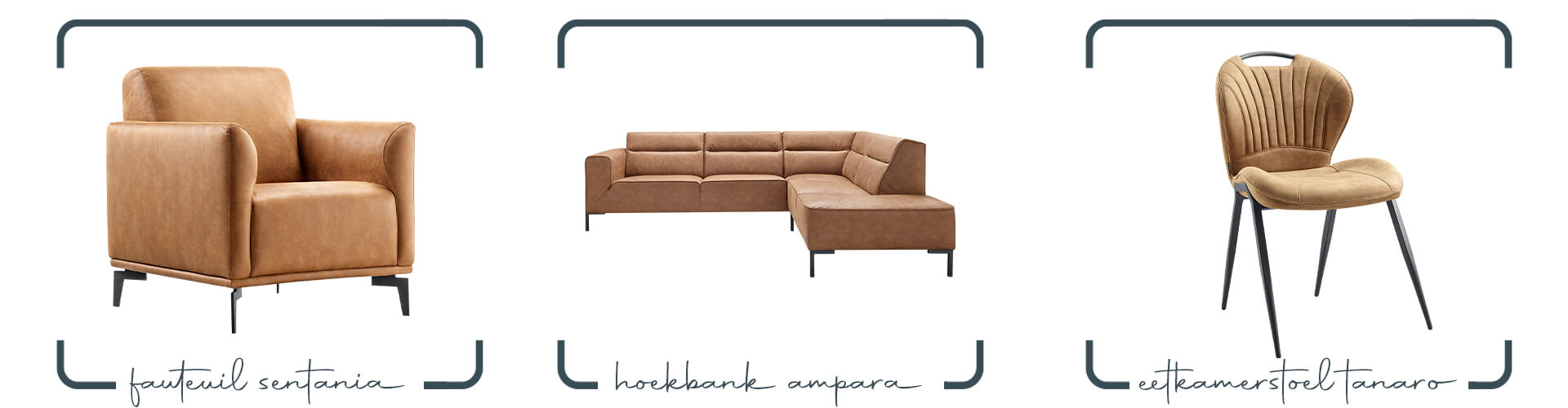 Cognac kleur microleer meubels