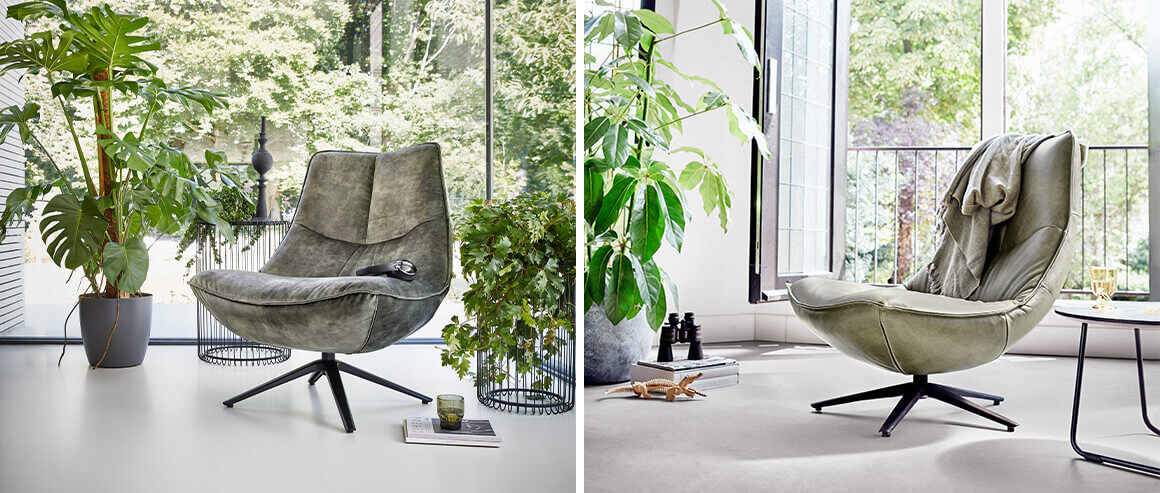 Monzone draaifauteuil groen leer of velvet