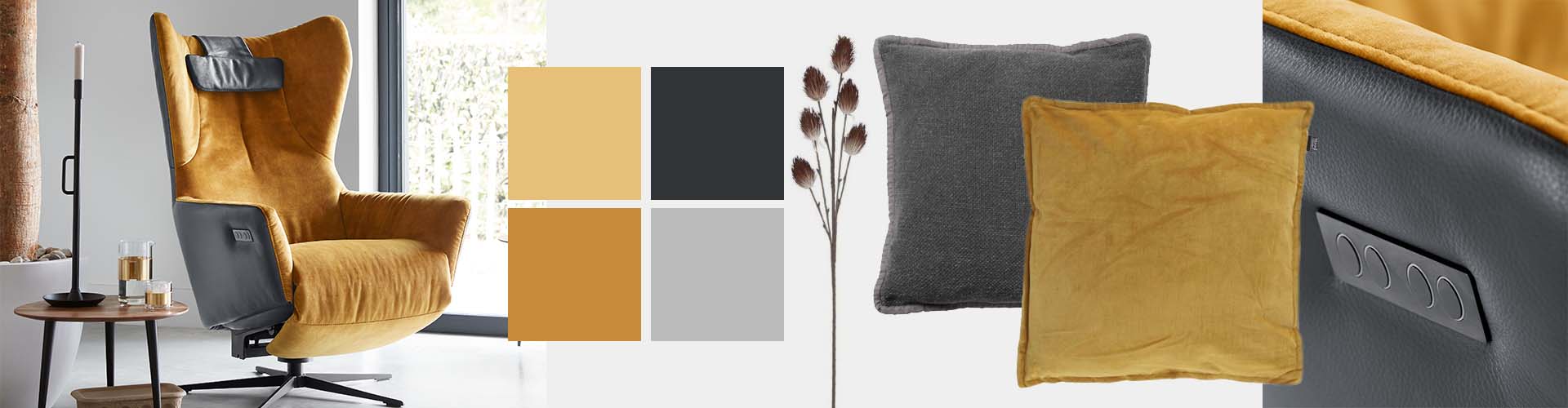 Okergeel met grijs combineren